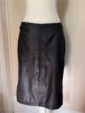 Vintage spacegirlz Black Satin Pencil Knee Length Skirt Zip Closure Slit Spandex